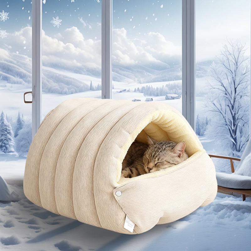 Dog Bed with Self Warming Cat Cave Design Plush Fleece Hooded Pet Window - Image 11