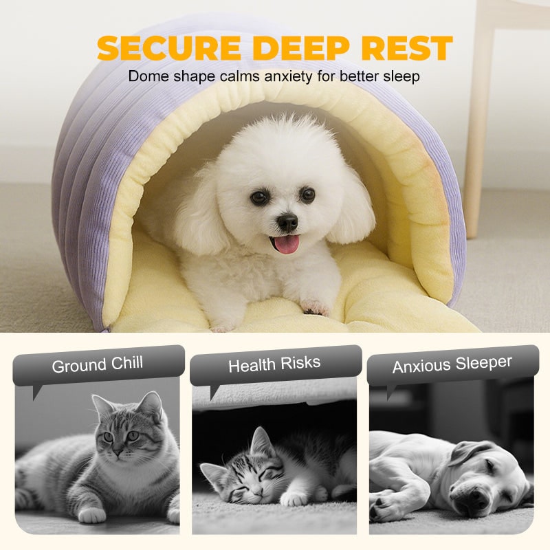 Dog Bed with Self Warming Cat Cave Design Plush Fleece Hooded Pet Window - Image 5