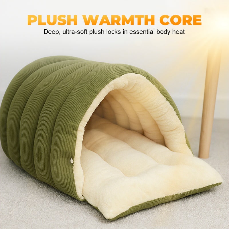 Dog Bed with Self Warming Cat Cave Design Plush Fleece Hooded Pet Window - Image 6