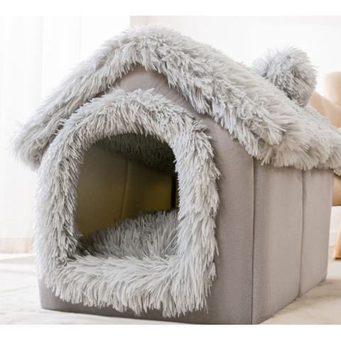 Dog House Bed and Cave with Removable Cushion Enclosed Indoor with Plush Sherpa Fleece Human - Image 10