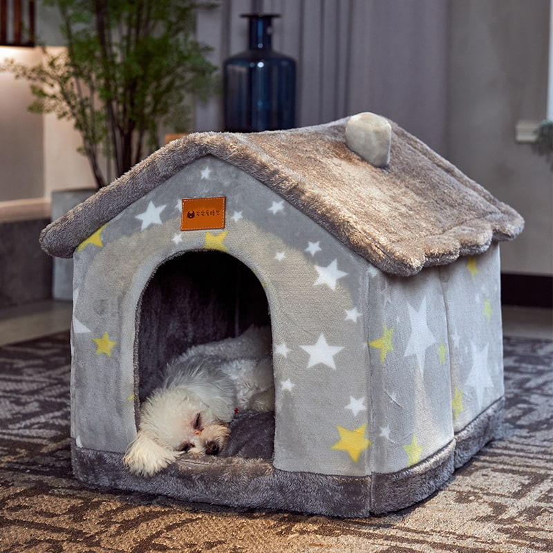 Dog House Bed and Cave with Removable Cushion Enclosed Indoor with Plush Sherpa Fleece Human - Image 2