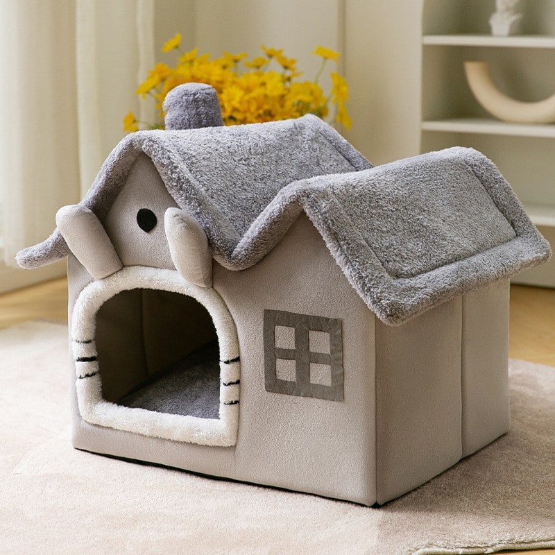 Dog House Bed and Cave with Removable Cushion Enclosed Indoor with Plush Sherpa Fleece Human - Image 3
