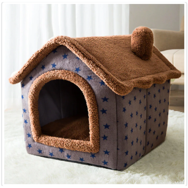 Dog House Bed and Cave with Removable Cushion Enclosed Indoor with Plush Sherpa Fleece Human - Image 5