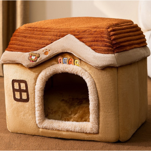 Dog House Bed and Cave with Removable Cushion Enclosed Indoor with Plush Sherpa Fleece Human - Image 6