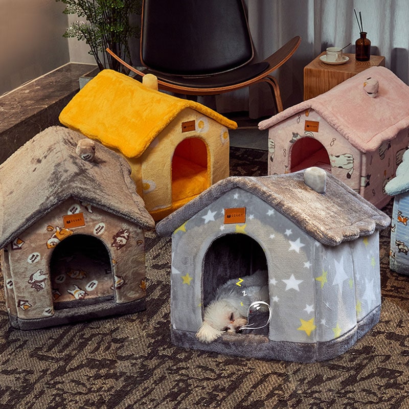 Dog House Bed and Cave with Removable Cushion Enclosed Indoor with Plush Sherpa Fleece Human - Image 9