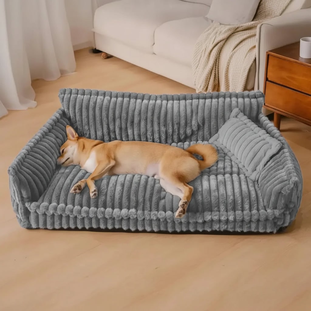 Dog Sofa Bed Washable Pet Plush Bolster Raised Edges Pillow Orthopedic - Image 1