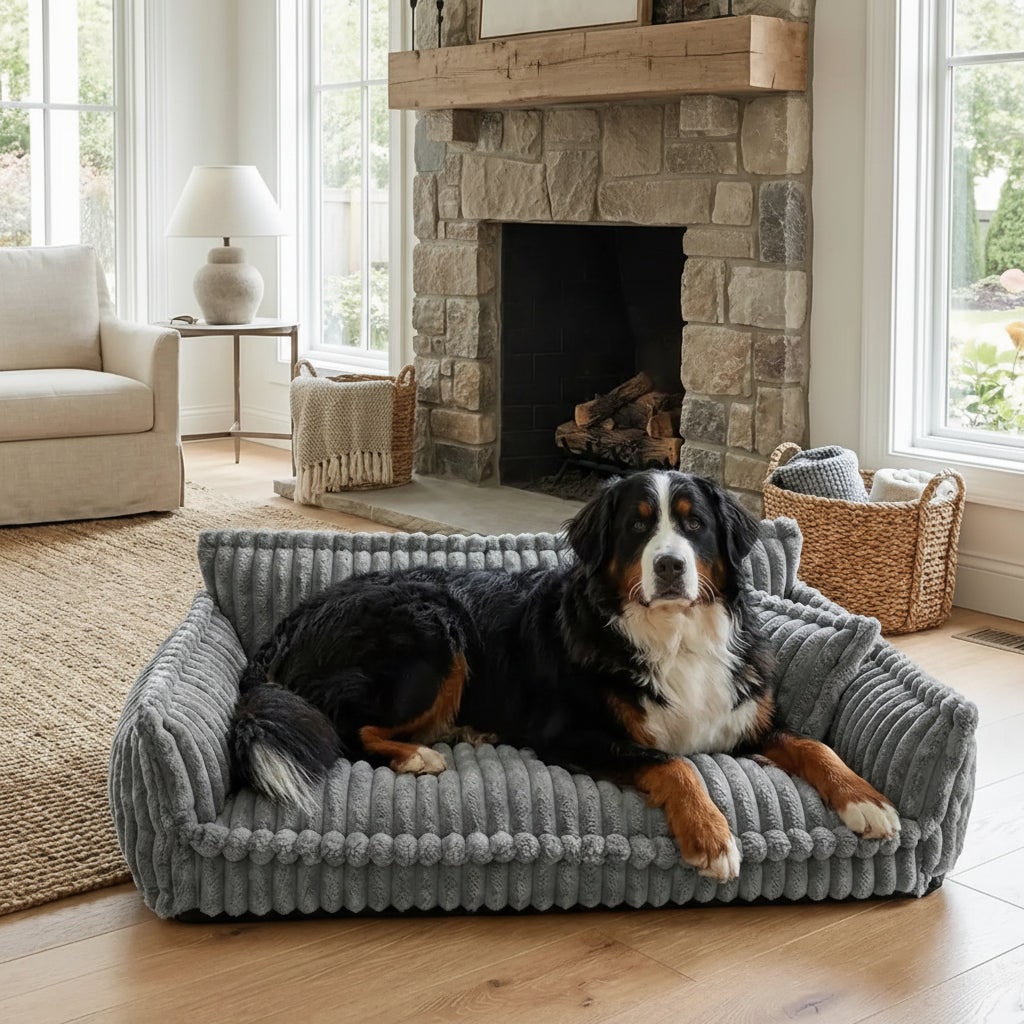 Dog Sofa Bed Washable Pet Plush Bolster Raised Edges Pillow Orthopedic - Image 2