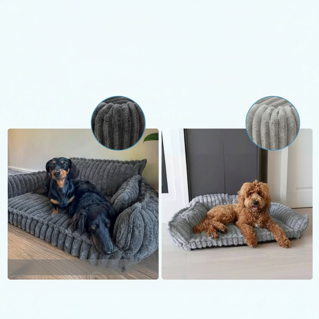 Dog Sofa Bed Washable Pet Plush Bolster Raised Edges Pillow Orthopedic - Image 3