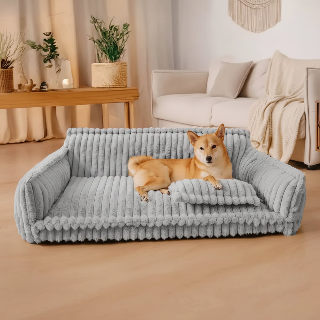 Dog Sofa Bed Washable Pet Plush Bolster Raised Edges Pillow Orthopedic - Image 4