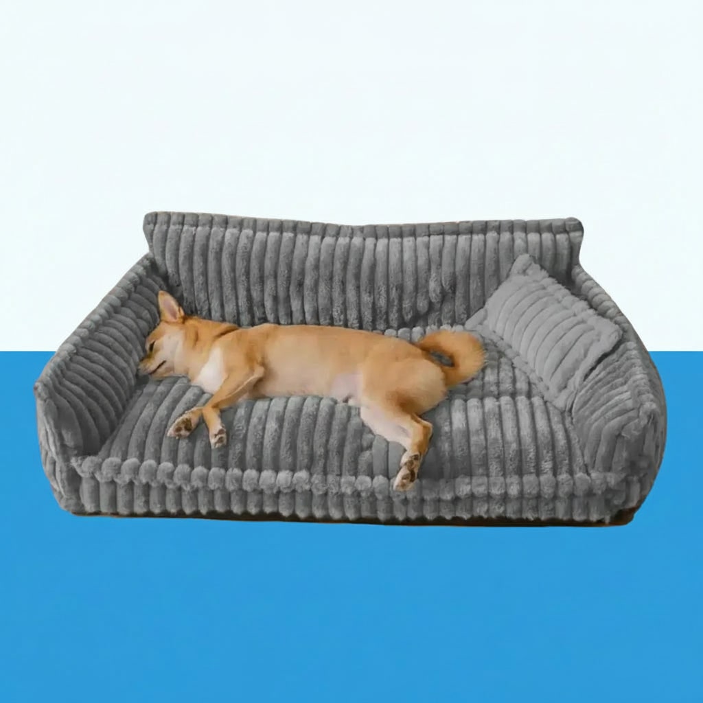 Dog Sofa Bed Washable Pet Plush Bolster Raised Edges Pillow Orthopedic - Image 5