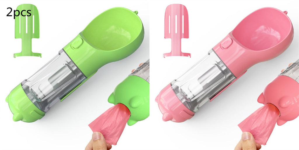 Dog Water Bottle Dispenser with Portable Bowl and Waste Bag Storage for Outdoor Travel - Image 1