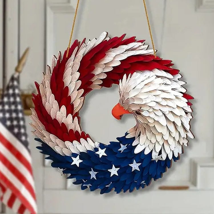 Door Wreath Patriotic Red White Blue Eagle Bald Circular Fourth Of July - Image 1