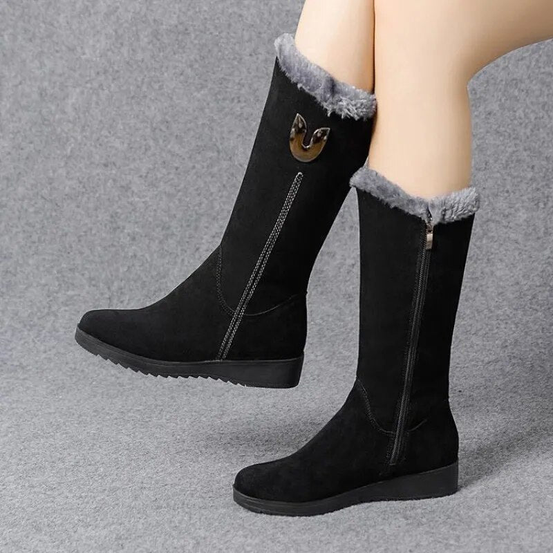 Women’s High Winter Boots Flat Solid Design
