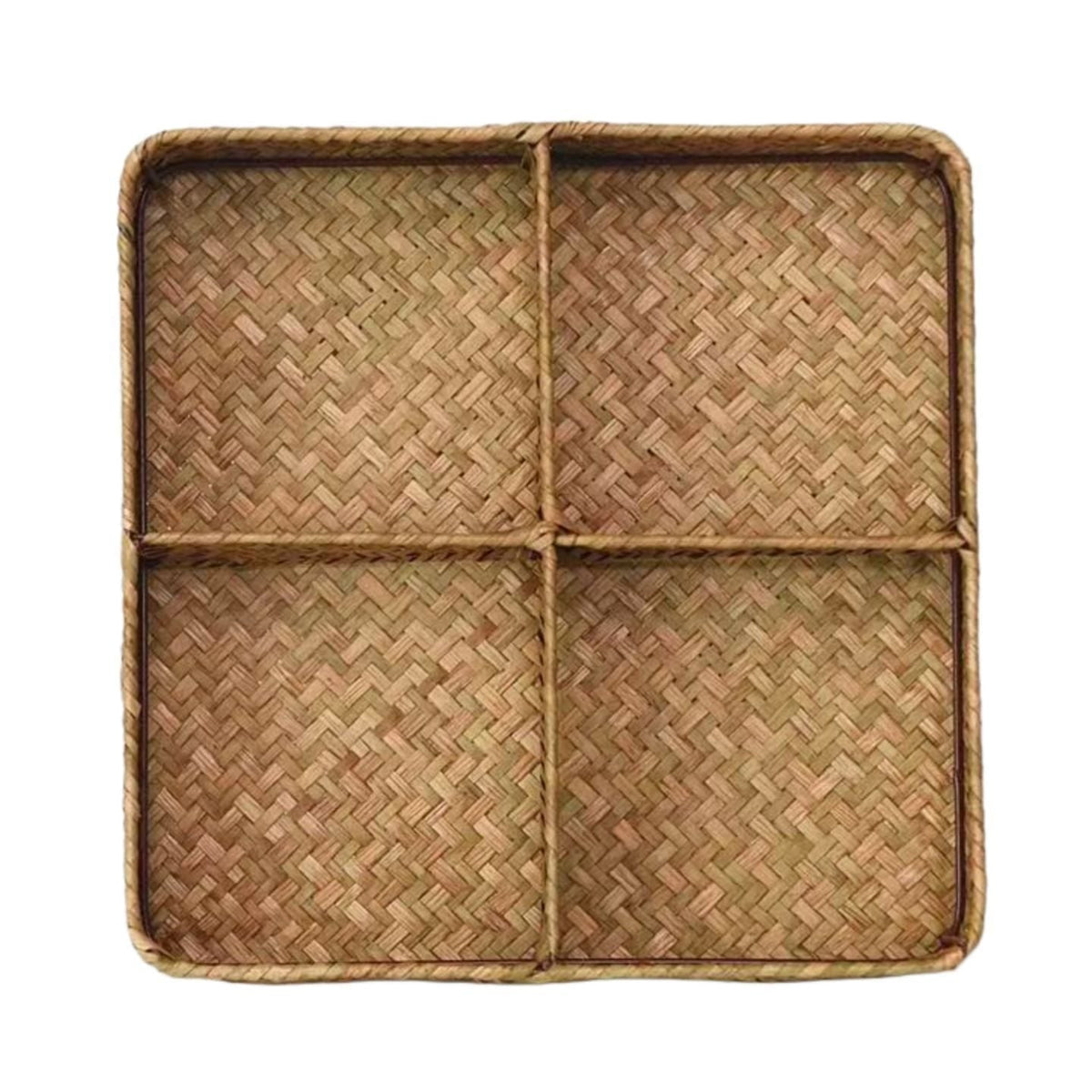 Drawer Organizer with 4 Compartments Woven Seagrass Kitchen Utensil Storage Tray - Image 3
