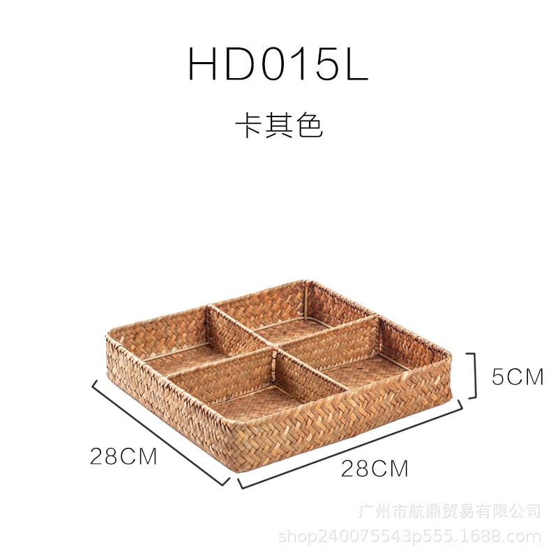 Drawer Organizer with 4 Compartments Woven Seagrass Kitchen Utensil Storage Tray - Image 5