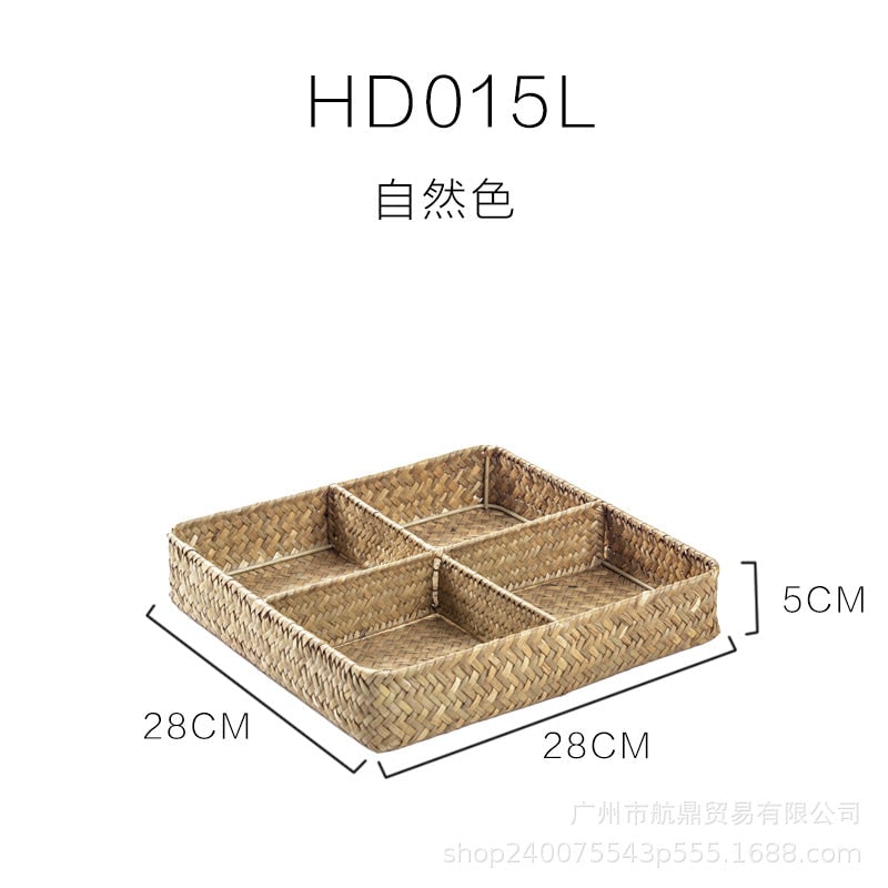 Drawer Organizer with 4 Compartments Woven Seagrass Kitchen Utensil Storage Tray - Image 6