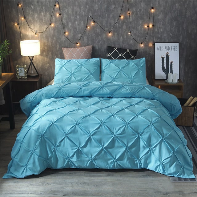 Duvet Cover King with Pintuck Pinch Pleat Design and Matching Pillow Shams California Set - Image 1