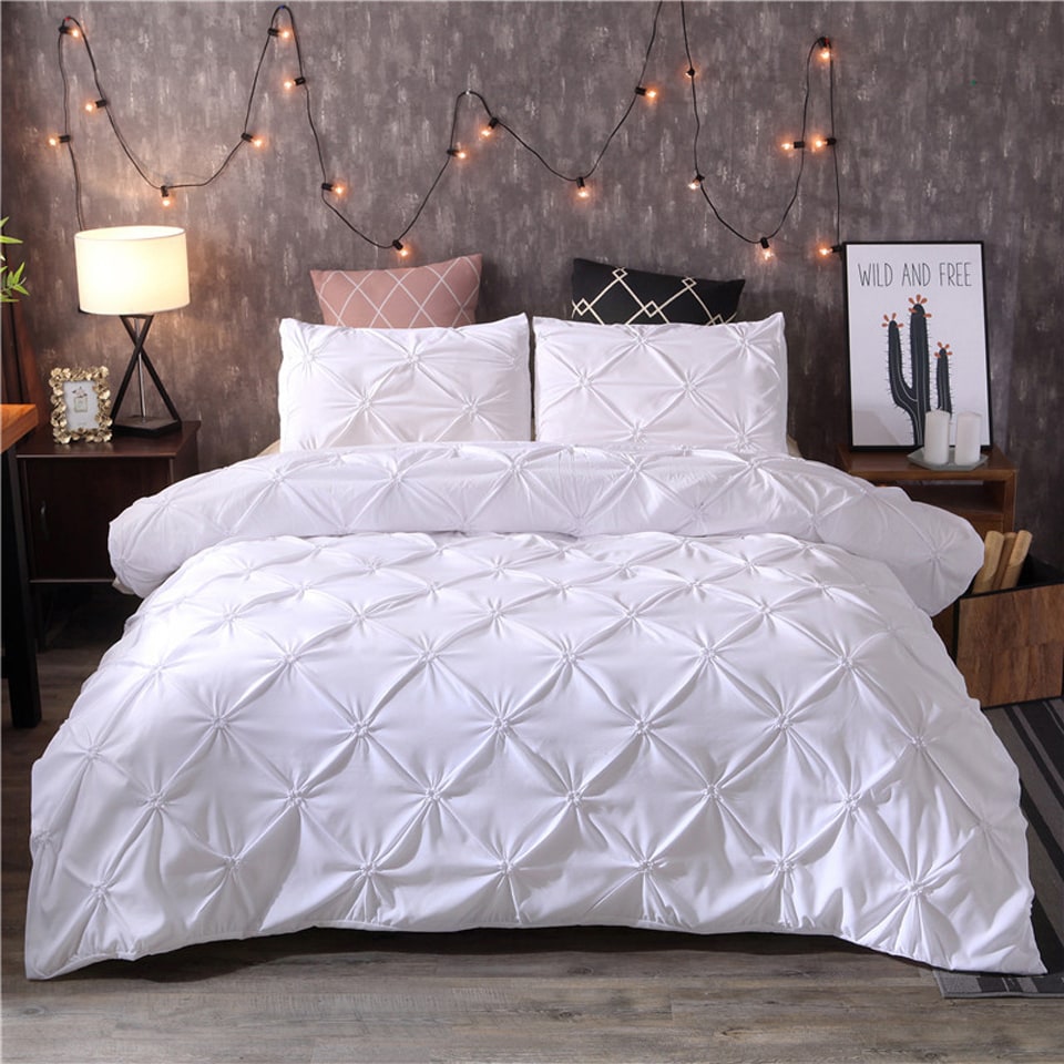 Duvet Cover King with Pintuck Pinch Pleat Design and Matching Pillow Shams California Set - Image 2