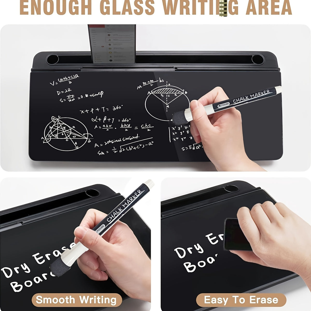 Plexiglass Whiteboard and Glass Dry Erase Board with Magnetic Desktop Organizer Marker