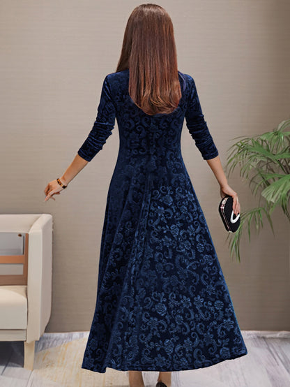 Women’s Floral Formal Dress Plus Size V-Neck Long Sleeve Style