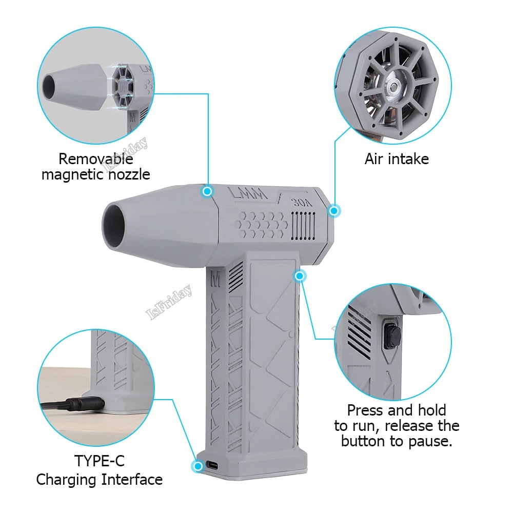 Electric Air Duster Cordless Handheld Rechargeable USB Portable Jet Fan Battery Powered Blower - Image 7