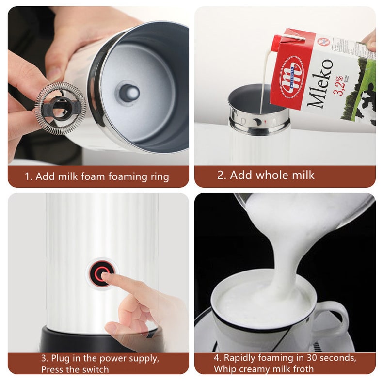 Electric Frothy Milk Frother and Heater with Automatic Magnetic Whisk 250ml Capacity - Image 2