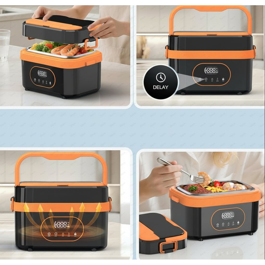 Electric Heated Lunch Box with Stainless Steel Tray Cordless Battery Powered and LED Display - Image 1