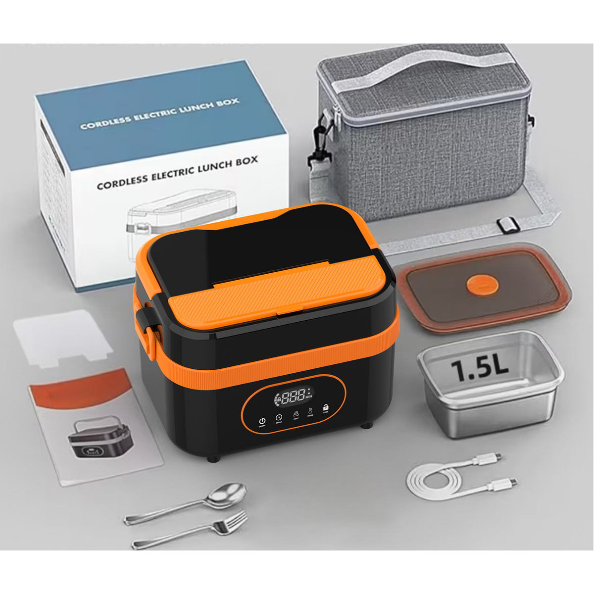 Electric Heated Lunch Box with Stainless Steel Tray Cordless Battery Powered and LED Display - Image 6