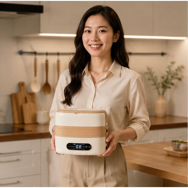 Electric Heated Stainless Steel Lunch Box with Bento Compartments and Locking Latches - Image 10