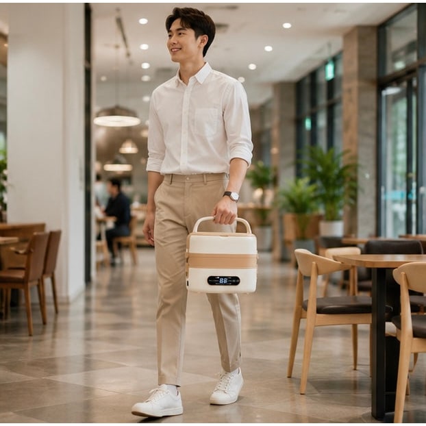 Electric Heated Stainless Steel Lunch Box with Bento Compartments and Locking Latches - Image 11