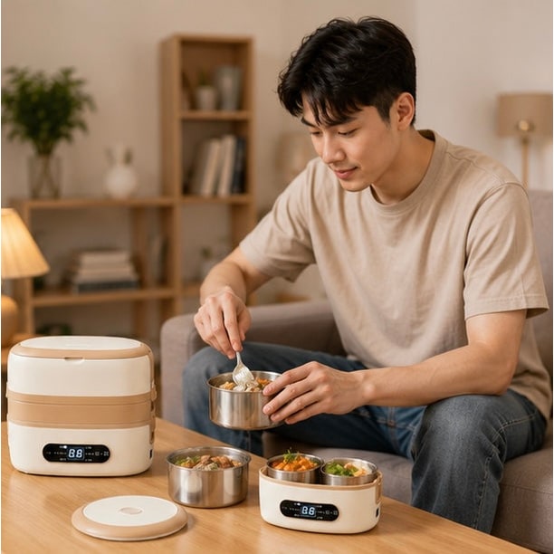 Electric Heated Stainless Steel Lunch Box with Bento Compartments and Locking Latches - Image 12