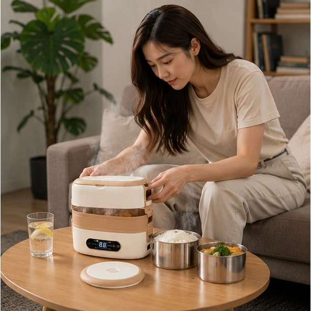 Electric Heated Stainless Steel Lunch Box with Bento Compartments and Locking Latches - Image 16