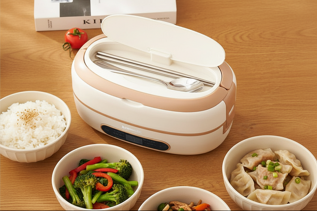 Electric Heated Stainless Steel Lunch Box with Bento Compartments and Locking Latches - Image 5
