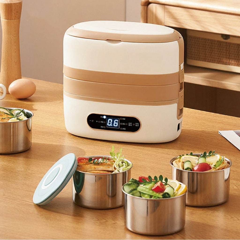 Electric Heated Stainless Steel Lunch Box with Bento Compartments and Locking Latches - Image 8