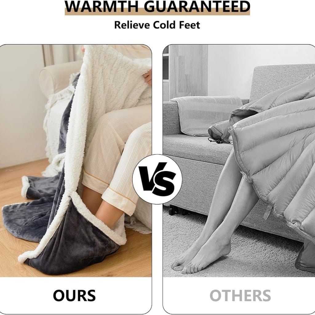 Electric Heated Wearable Blanket with Sleeves and Foot Pocket Sherpa Fleece Throw - Image 7