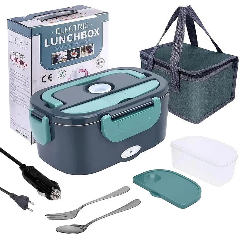 Electric Lunch Box with Stainless Steel Tray Heated Portable Food Warmer and Insulated Carrying Bag - Image 1
