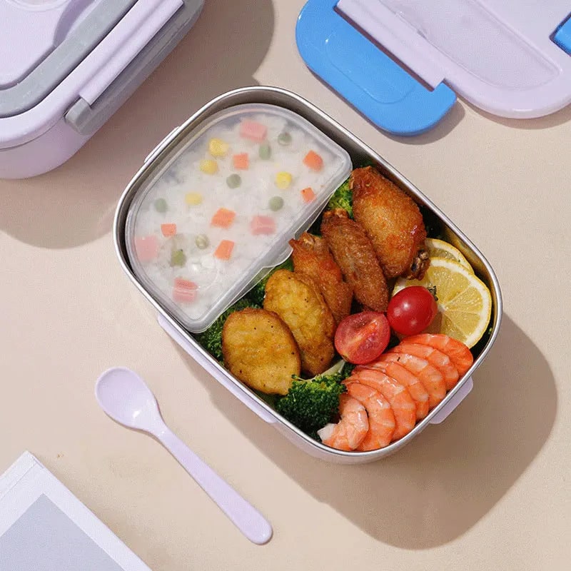 Electric Lunch Box with Stainless Steel Tray Heated Portable Food Warmer and Insulated Carrying Bag - Image 2
