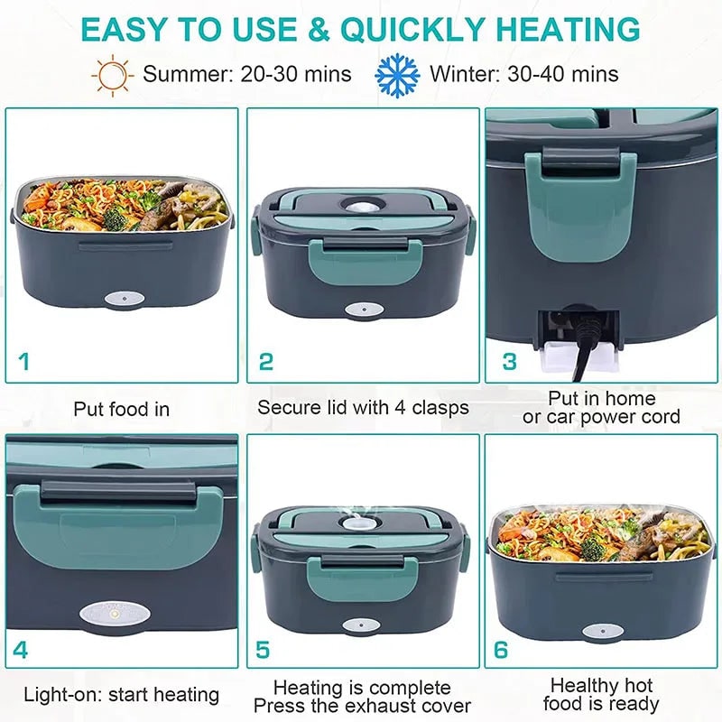 Electric Lunch Box with Stainless Steel Tray Heated Portable Food Warmer and Insulated Carrying Bag - Image 4