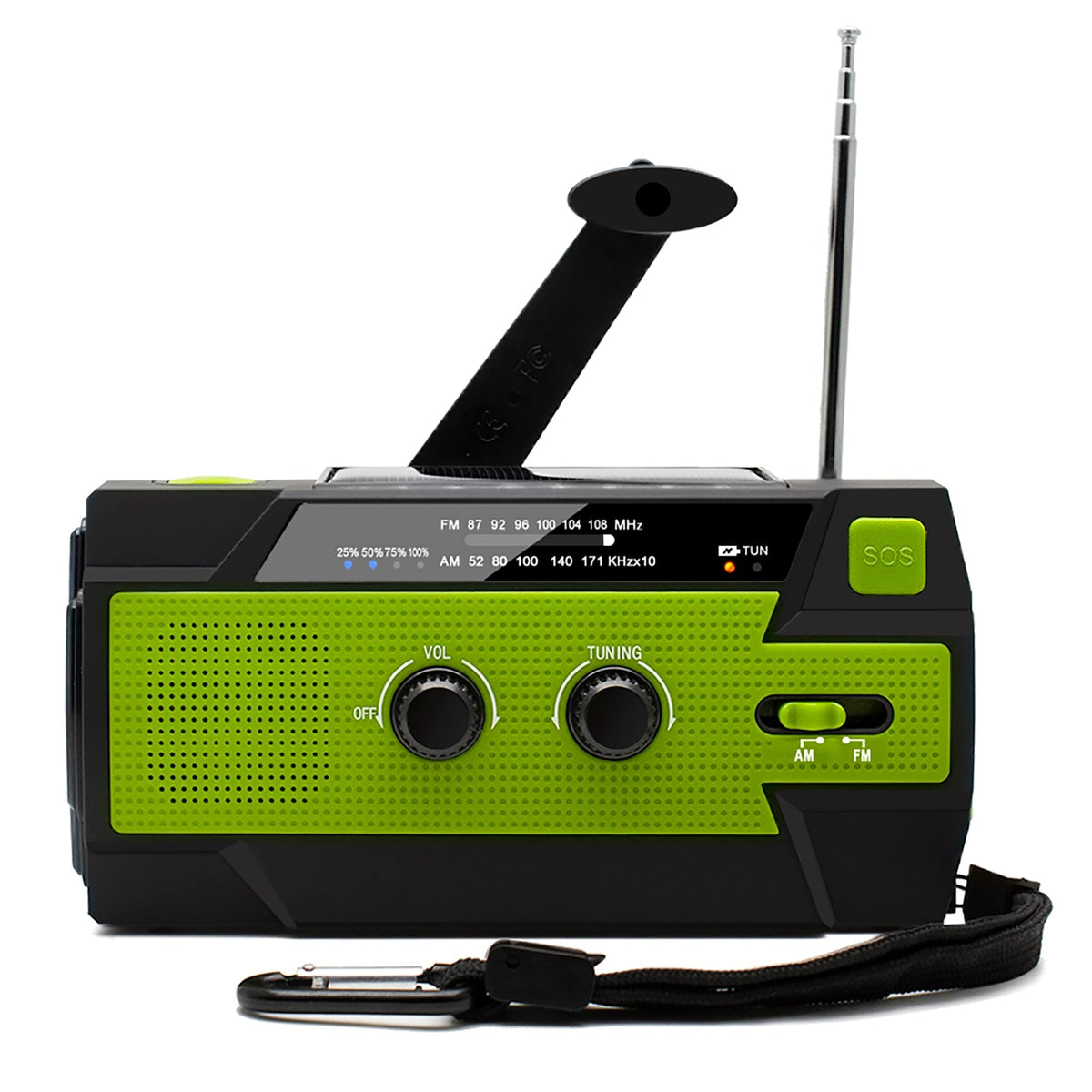 Emergency Radio Beacon with Hand Crank Solar Panel and LED Flashlight Powered - Image 2