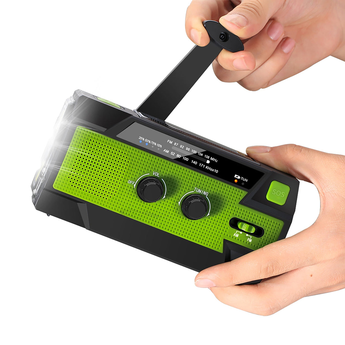 Emergency Radio Beacon with Hand Crank Solar Panel and LED Flashlight Powered - Image 5