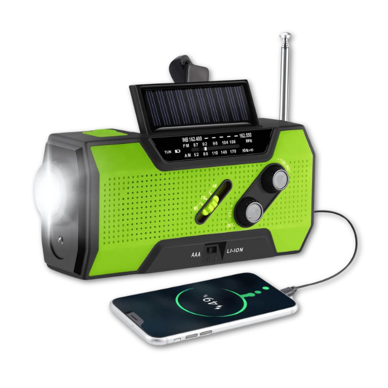 Emergency Radio with Solar Panel Hand Crank LED Flashlight and Power Bank - Image 1