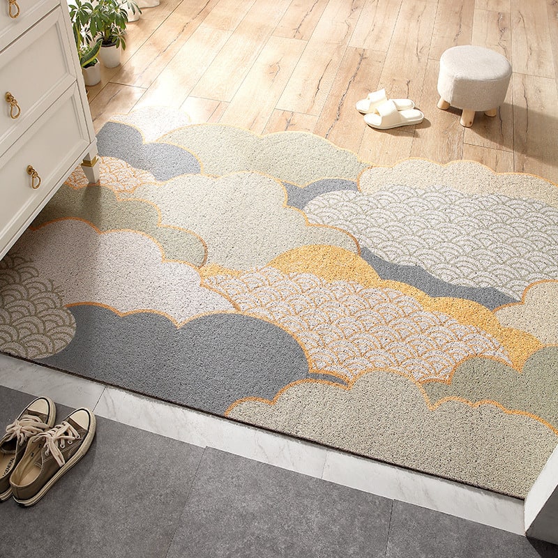 Entryway Outdoor Doormat with Low Profile Textured PVC Coil and Scalloped Edges for Welcome - Image 1