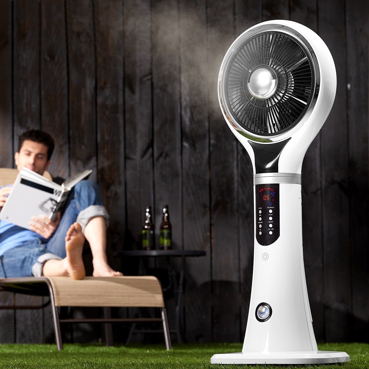 Evaporative Cooler Portable Misting Fan Pedestal Oscillating White LED Display - Image 3