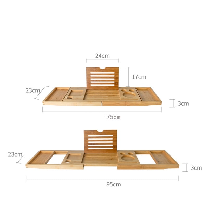 Expandable Bamboo Bathtub Caddy Tray with Organizer Compartments and Folding Legs - Image 3