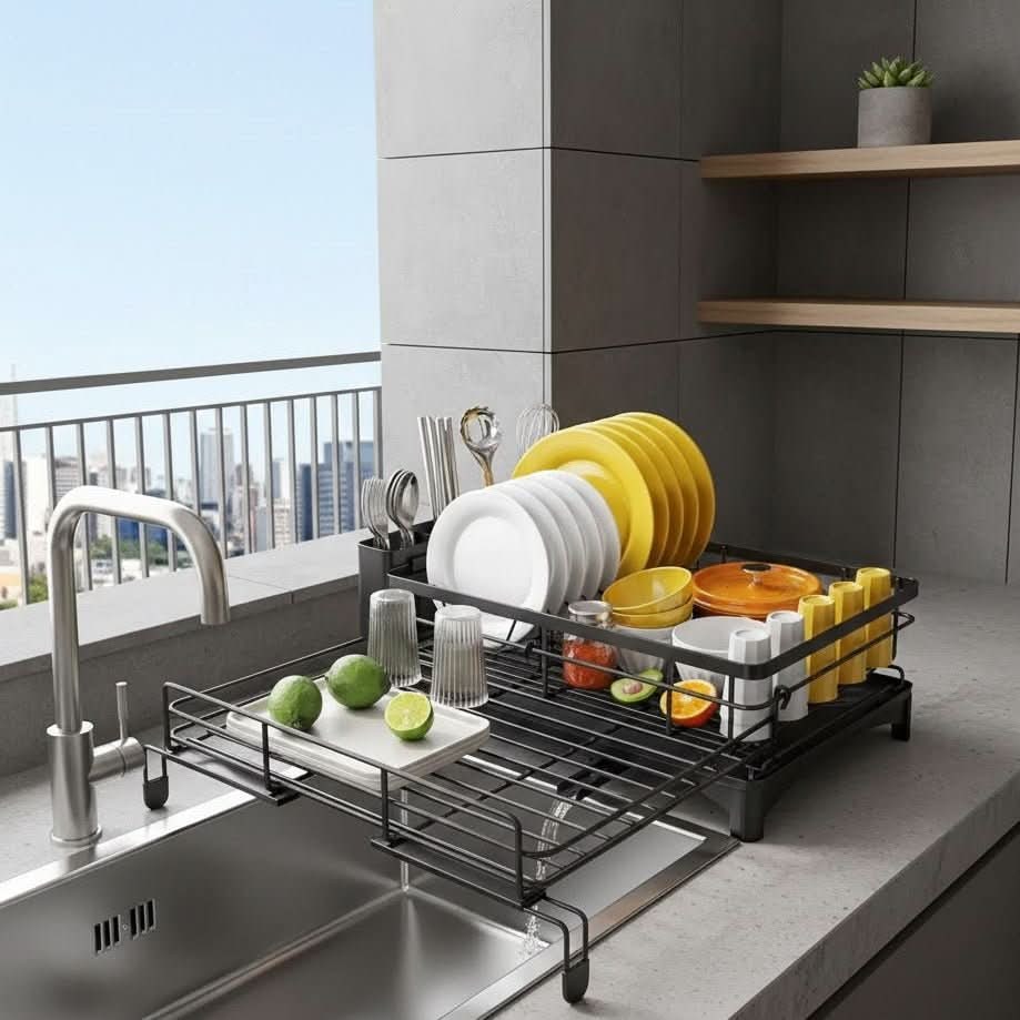 Expandable Dish Drying Rack with Integrated Drip Tray and Over Sink Extension - Image 3