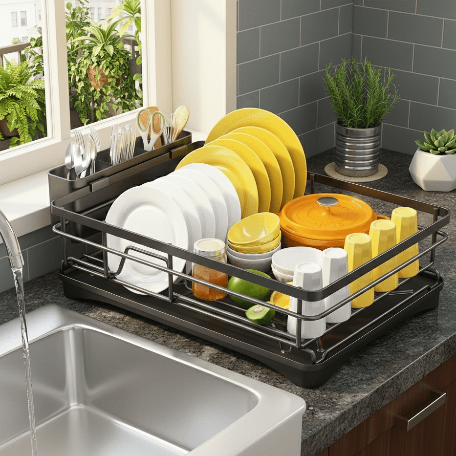 Expandable Dish Drying Rack with Integrated Drip Tray and Over Sink Extension - Image 4