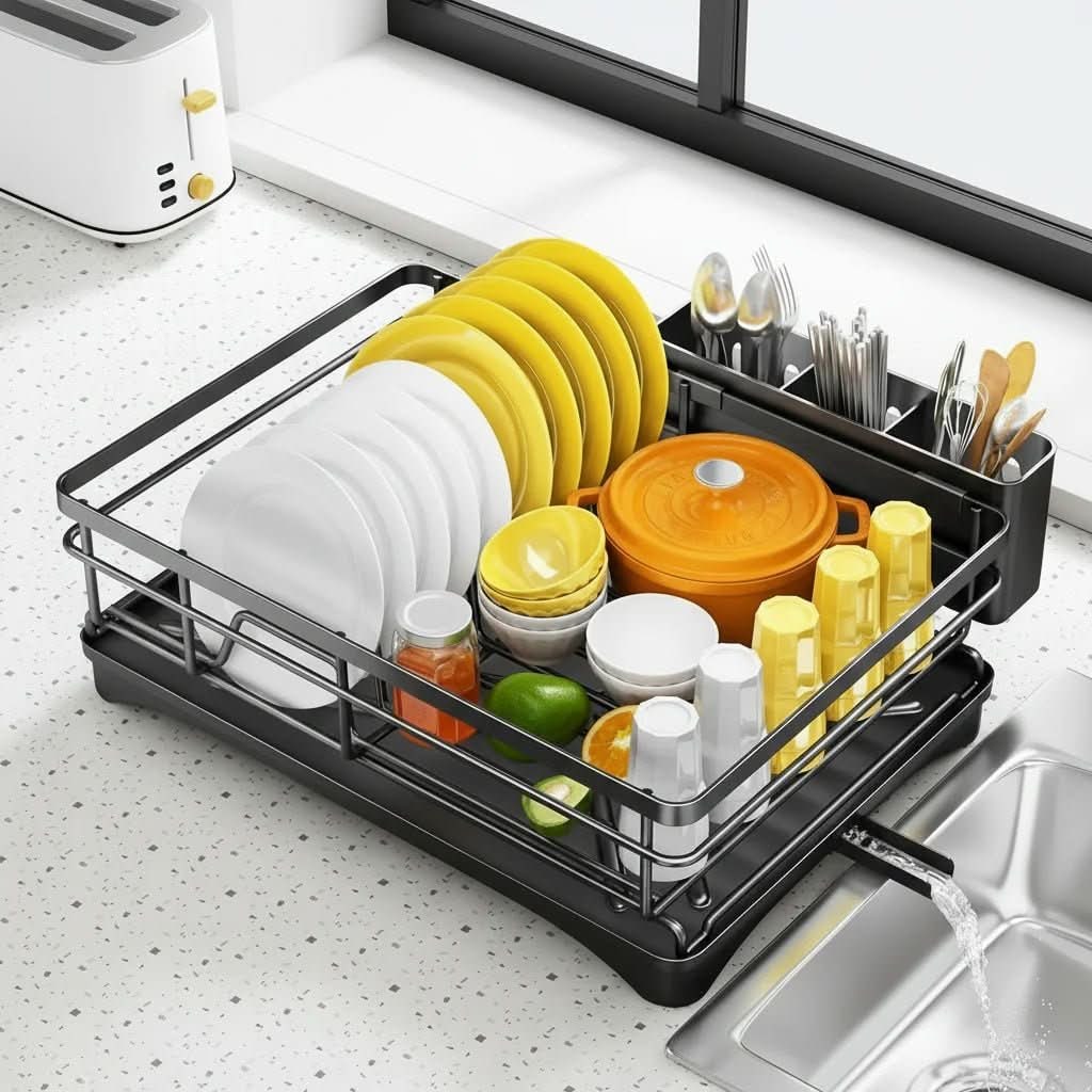 Expandable Dish Drying Rack with Integrated Drip Tray and Over Sink Extension - Image 6