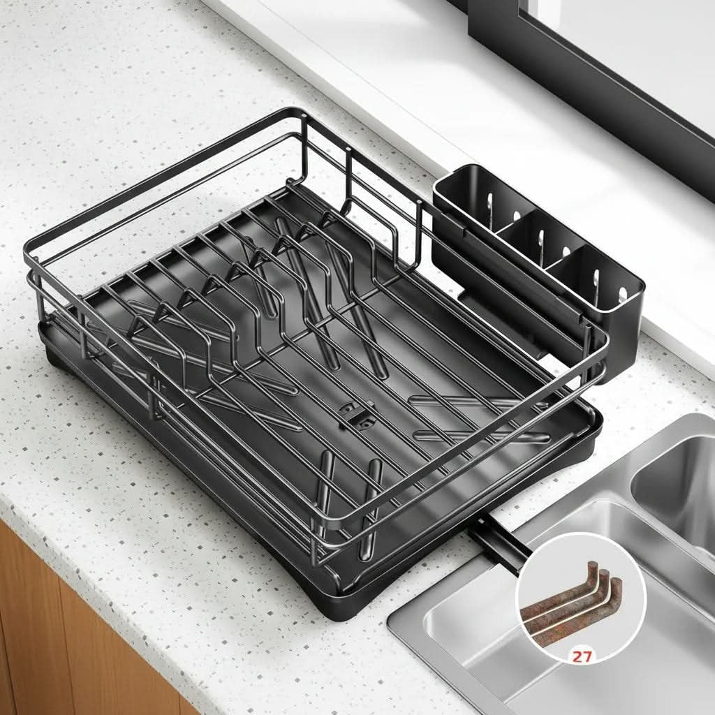 Expandable Dish Drying Rack with Integrated Drip Tray and Over Sink Extension - Image 7