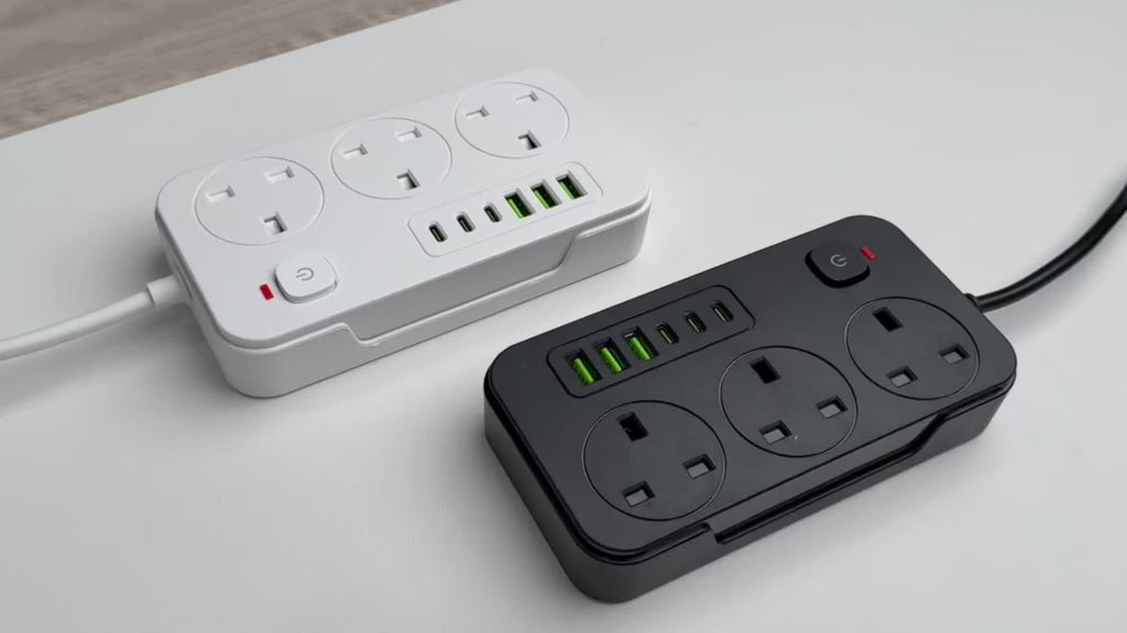 Prodlužovací přívod s 3 zásuvkami, 6 USB porty a 2m prodlužovacím kabelem – 13A