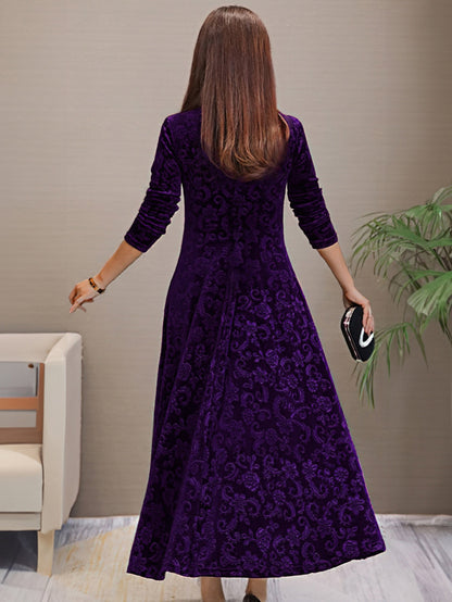 Women’s Floral Formal Dress Plus Size V-Neck Long Sleeve Style